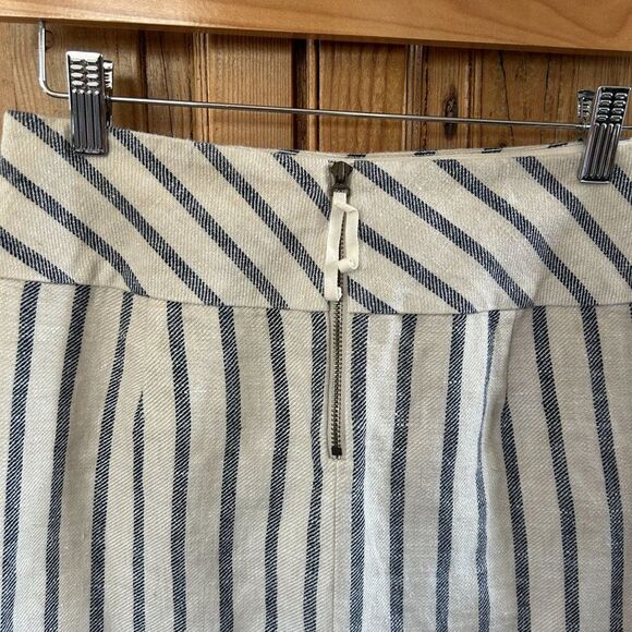 J.Crew 0 Skirt Blue White Stripe Linen Textured Zipper Mini Crossover Wrap Front - Picture 6 of 10